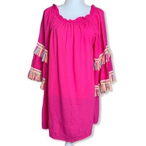 NEW! VELZERA FUSHIA SWIM COVER-UP W/NEON FRINGE